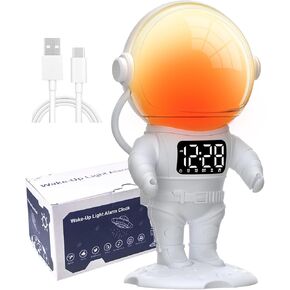 Astronaut Wake Up Light Sunrise Alarm Clock, Sunrise Simulation Gradual Sunlight Alarm Clock for Heavy Sleepers, Dual Alarm Clock Bluetooth Radio with Snooze, 21 Natural Sounds, Night Light