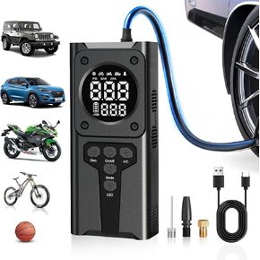 Tire Inflator Portable Air Compressor, Cordless Air Compressor, Mini Air Pump with Digital Pressure Gauge, 150PSI Air Pump, Portable Tire Inflator for Car, Pickup, Motorcycle, Bikes, Balls