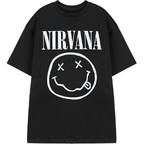 Nirvana Mens T-Shirt | Adults Short Sleeve Graphic Tee in Black Options Grunge Distressed Band Logo Print Apparel Top