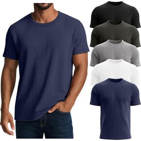 5 Pack Men's Big and Tall Ribbed Muscle T Shirts Crew Neck Short Sleeve Multipack Tees Basic Casual Fit Tops