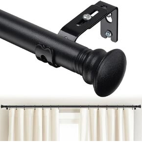 Curtain Rods for Windows, 30 to 65 Inches Adjustable Window Curtain Rod with Detachable Finials, 1 inch Black Curtains and Rods Set for Bedroom, Living Room, Bathroom...