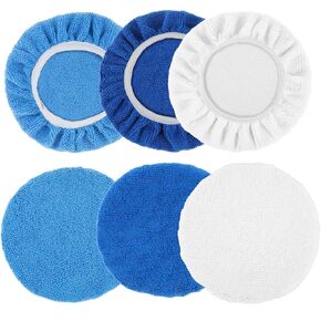 6pcs Buffer Pads 6 Inch,Buffer Pads,Microfiber Polish Pad 3 Colors White, Sky Blue, Royal Blue, for Car Waxing, Polishing, Cleaning and Cars Beauty
