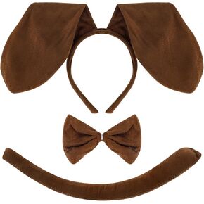 Brown Dog Costume for Women Adult Puppy Dog Ears Headband and Tail Bowtie Halloween Dachshund Costume Adult Animal Cosplay Dress Kit Accessories