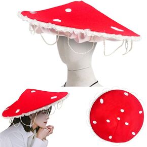 Medieval Mushroom Hat Cosplay Accessory Party Clothing, Oversized Hat With Beads and Lace Edges