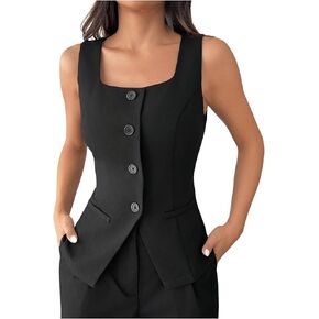 GORGLITTER Women's Sleeveless Blazer Vest Button Down Business Dressy Long Suit Vest
