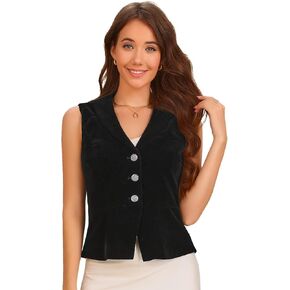 Allegra K Women's Waistcoat Suit Velvet Sleeveless Lapel V Neck Dressy Teacher Blazer Vests