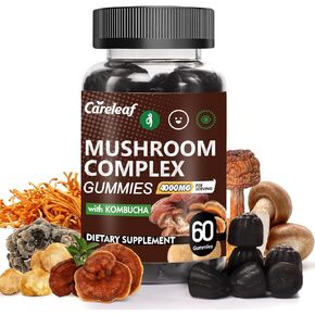 9 in 1 Mushroom Gummies with Lion's Mane for Focus Supplement and Energy Supplements to Support Immune System De-Stress Boost Mood & Energy 60 Count Kombucha Flavor