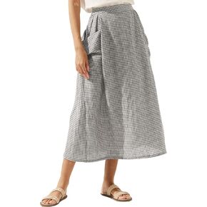 QIBABU Womens Plaid Midi Skirt Flowy Elastic High Waist Long Skirts with Pockets