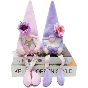 Attiigny Set of 2 Spring Butterfly Gnomes Plush Summer Decoration Flower Farmhouse Rustic Handmade Nordic Tomte Stuffed Gnome Gifts for Home Kitchen Tiered Tray(Long Leg)