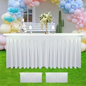 White Spandex Table Skirt for Rectangle Tables (4Ft) | 1-Pack Stretch Pleated Tablecloth for 48" L x 24" W x 30" H Rectangular Tables | Suitable for Banquets, Trade Shows, Birthday