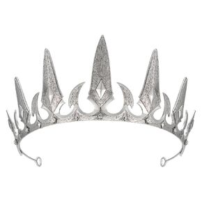 SWEETV Gothic Crowns for Women Black Tiara Queen Crown Witch Hair Accessories for Costume Halloween Prom Party, Silver