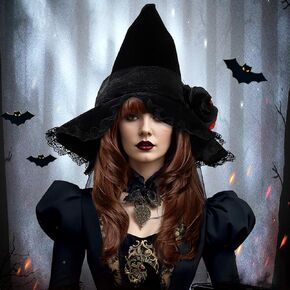 قبعة الساحرة لـ Joyfisco Halloween for Women Lace Witch Hat لعدة هالوين ، ملحق أزياء حفل Cosplay Party
