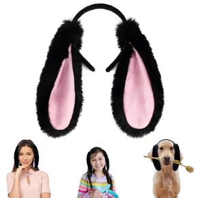 BEVILIU BUNNY EARS عصابات رأس ، أذني أرنب ، عصابة حيوان للبالغين ، الأذنين الرقيقة لوبس كات دوج آذان طويلة لعيد الميلاد عيد ميلاد عيد الميلاد ، الأسود