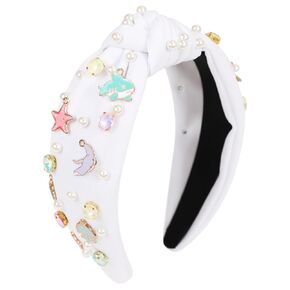Ocean Knotted Headbands for Women Girls Beaded Seashell Starfish Mermaid Headband Cute Under The Sea Animal Embellished Hairband Mermaid Birthday Party Decorations