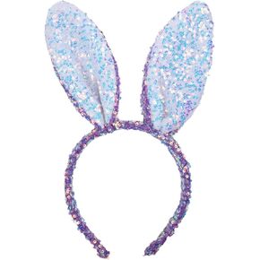 ZEYER Easter Headband for Women and Girls Pink Sequins Bunny Ears Headband