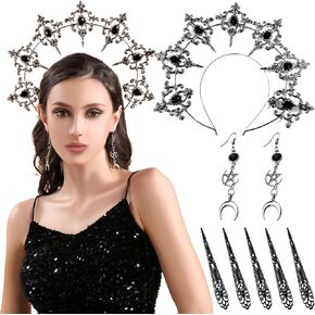 LaVenty Gothic Halo Crown Baroque Headband Stars Goddess Tiara and Crown for Women Boho Wedding Headpiece Halloween Costume