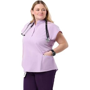 Peelz Lindsey 2-Pocket Mandarin Collar Fashion Scrub Tops for Women - Soft Fabric Scrubs, Women’s Scrub Top, Comfort Fit