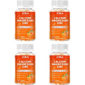 Calcium Magnesium Zinc Supplement with Vitamin C D3 B12 K2, 1000mg Calcium, 400mg Magnesium for Immune Energy Support, Bone Health and Muscle Function Softgels, 240 Count