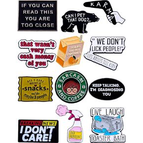 Sarcastic Enamel Pins Set – Funny & Dark Humor Pins for Backpacks, Jackets, Gifts, Office Use – Collectible Metal Lapel Pins for Adults, Meme Fans & Sarcasm Lovers – 12-Pack