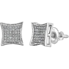Dazzlingrock Collection Round White Diamond Concave Square Unisex Stud Earrings (0.15 ctw, Color I-J, Clarity I2-I3) in 925 Sterling Silver in Screw Back
