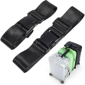 2 PCS Suitcase Belts Luggage Strap J Hook for Luggage Band Add a Bag Luggages Strap Heavy Duty Adjustable Suitcase Belt Luggages Connector Straps for Suitcases Connecting Together (Black)