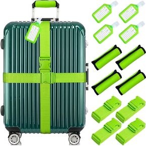 12-Pack Luggage Accessories Kit - Includes 4 Straps, 4 Tags & 4 Handle Wraps | 79" Heavy Duty Suitcase Strap with Identifier Tag & Handle Grip | Classic Design, Easy to Use, Travel Essential