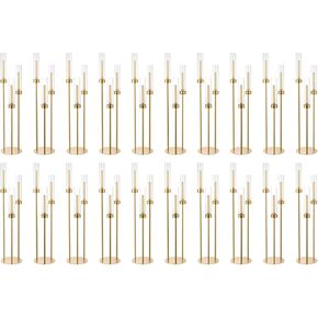 Vincidern 4pcs Gold Candelabra 3 Arm, Hurricane Candle Holders Centerpiece, Taper Candle Holders with Acrylic Shades for Table Centerpiece, Halloween,Christmas Party Decorative Candlestick Holder