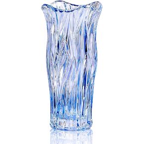 Glass Vase for Flowers, Blue Clear Glass Vases for Centerpieces, Crystal Vase for Home Table Flower Decor 9.1 inches Tall