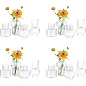 Hewory Ribbed Bud Vases for Centerpieces: Set of 16 Small Clear Glass Vase for Bridal Baby Shower Home Decor - Modern Table Decoration for Wedding & Event Planners