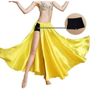 Women Chiffon Belly Dance Long Skirt with Underwear Split Satin Skirt on Both Sides