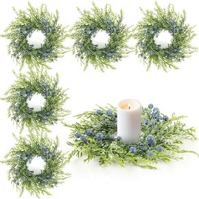 6 Pcs Patriotic Red White and Blue Floral Candle Ring 3 Inch Pillars Candle Wreaths Mini Patriotic American Wreath 4th of July Independence Day Rings Wreaths for Table Window Door Decor