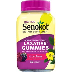 Senokot Dietary Supplement Laxative Gummies, Natural Senna Extract, Gentle, Overnight Relief from Occasional Constipation, Mixed Berry Flavor, 90 Count