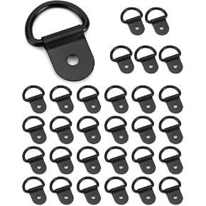 QWORK 30-Pack Heavy Duty D-Ring Tie Downs - Black Powder Coated Steel D-Ring Tie Down Anchors Lashing Rings, 1" x 0.48", 1/4" Tie Down Hook for Trailers, Camper, Warehouse, and Secure Strapping