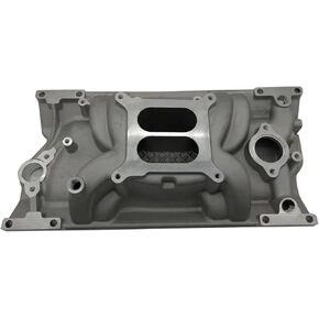 1 PC SHLPDFM Dual Plane Intake Manifold Cast Satin Finish Aluminum Intake Manifold Compatible with 350 383 327 1997-up Small Block Chevy SBC Idle-6500 RPM Manifold
