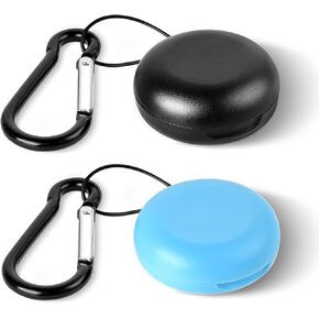 Giantree 2pcs Earplug Cases, Round Potable Ear Plug Holder with Keychains, Potable Mini Storage Case for Business Trip Storage Earbuds Trinkets Pills (Black+Blue)
