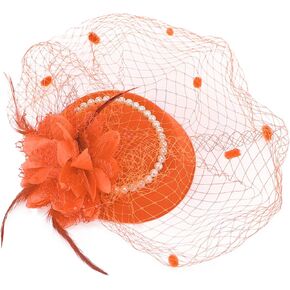 Fascinator Hat, Pillbox Hats for Women, Derby Hat for Women,Tea Party Hats, Feather Flower Pearls Hair Clip Headwear Veil