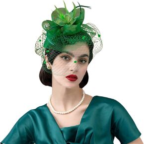 Veil Fascinator Hat for Women, Vintage Mesh Feather Headpiece with Clip fDerby Bridal Tea Party Headband