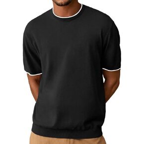 Sailwind Mens T-Shirt Knit Short Sleeve Crew Neck Contrast Trim Knit T-Shirt