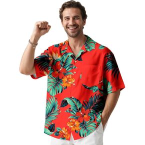 Hawaiian Shirt for Mens Beach Shirts Short Sleeve Button Shirts for Men Tropical Big Tall Funny Floral Aloha Shirt