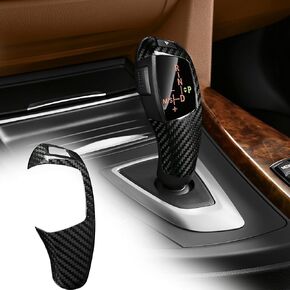 Real Carbon Fiber Gear Shift Konb Cover Trim Protector Compatible with BMW F01 F02 F03 F04 F07 F10 F11 F15 F16 F18 F25 F26 F30 F31 F34 F35 Interior Accessories(2009-2020) - Glossy Black