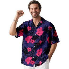 Hawaiian Shirt for Mens Beach Shirts Short Sleeve Button Shirts for Men Tropical Big Tall Funny Floral Aloha Shirt in Kuwait