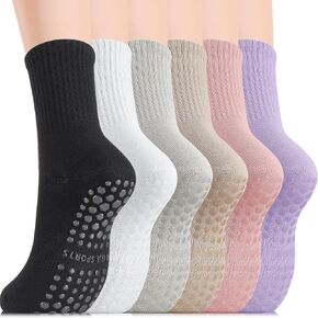 Jspupifip 6 Pairs Pilates Socks with Grips for Women, Non Slip Pilates Socks Grippy Sock for Dance, Ballet, Fitness