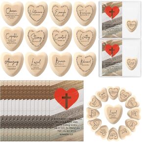 Yalikop 48 Set God Says You Are Inspirational Christian Church Gift Religious Wooden Pocket Heart Token Bible Verse Word Affirmation Favor Encouragement Card for Fathers Day Women Coworker (Scripture)