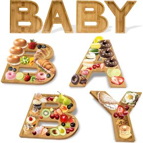 4 Pcs Wood Baby Charcuterie Board Letters, Wooden BABY Letters for Baby Shower, Birthday, Party Food Display Decorations