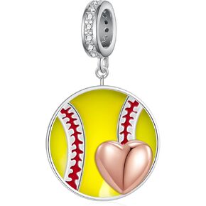 925 sterling Silver Heart Softball Charm للأساور - هدايا المجوهرات للاعبين