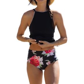 Beachsissi Womens White Trim قطعتين