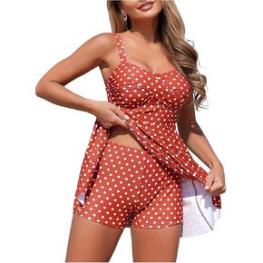 Soly Hux Women's Tankini Swimsuits Polka Dots Twist Tummy Control Swim Dress