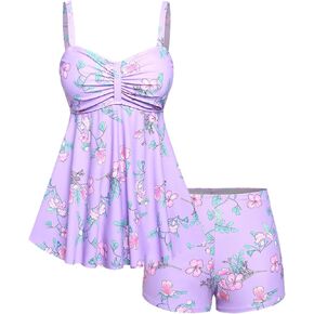 ROSE GAL Rosegal Women Plus Size Modest Tankini Swimsuit Two Piece Bathing Suits Floral Print Swim Tops with Boy Shorts