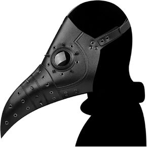 ThinkTop Plague Doctor Mask, Rivet Steampunk Costume Mask, Long Nose Bird Beak Mask, Black PU Leather Mask for Halloween Party Cosplay Props