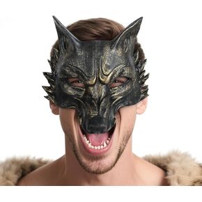 قناع Vzqi Wolf Comple Halloween Hverwolf Mask Men Men Wolf Costum Animal Masquerade Half Face Gold Gold in Kuwait